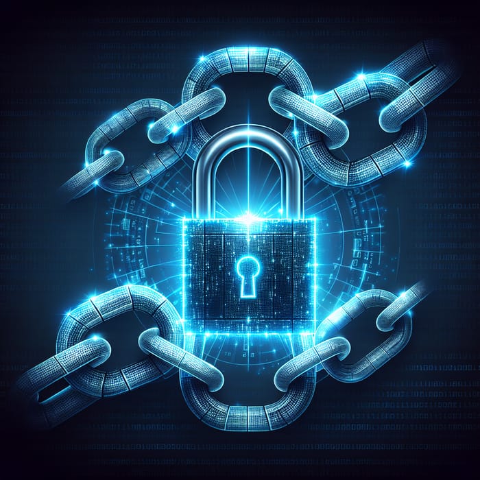 Blockchain Security: Digital Chain & Padlock Illustration