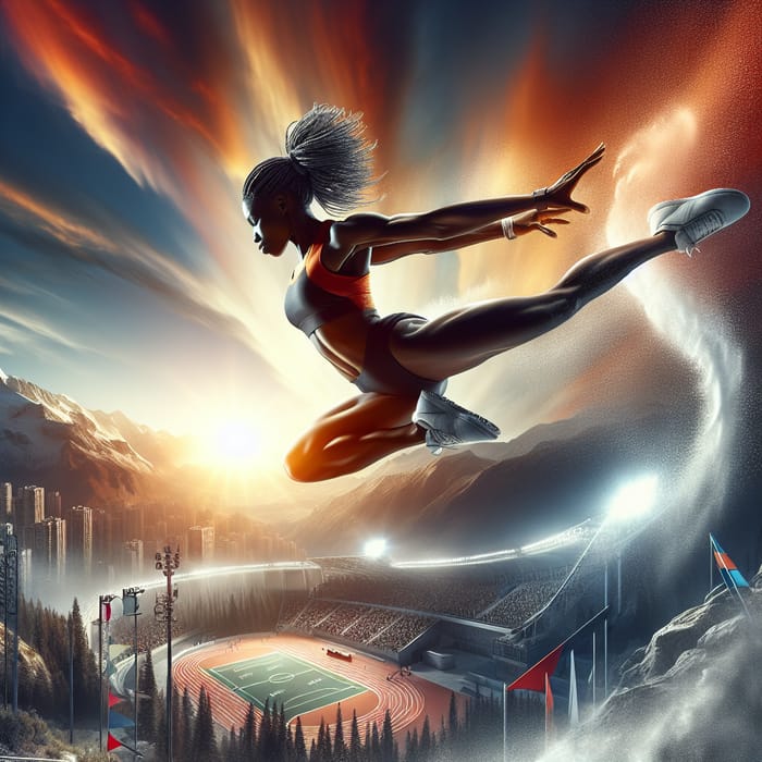 Dynamic Action Shot of Professional Black Female Athlete in High-Speed ...
