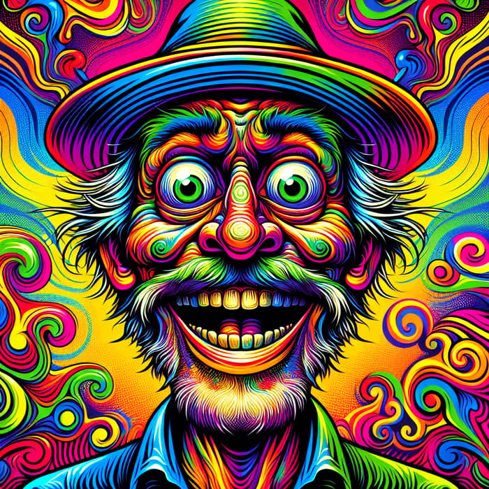Eccentric Pop Art Character in Vibrant Psychedelic Colors