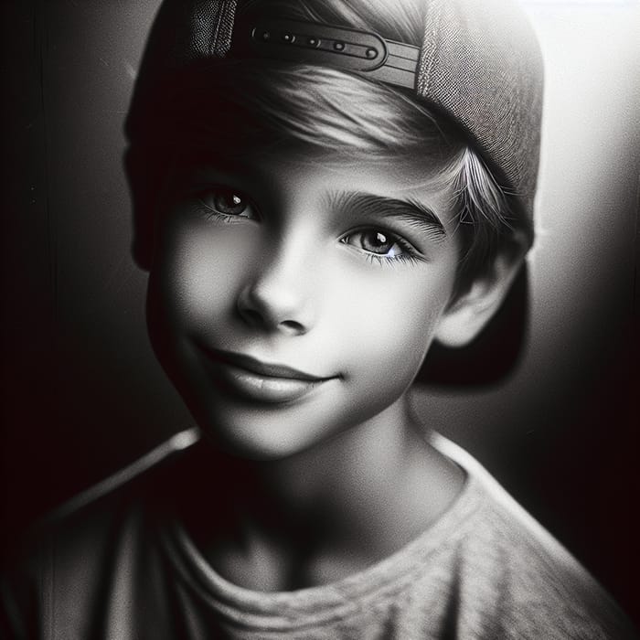 Dramatic Fine Art Portrait of a Playful Boy in Black and White