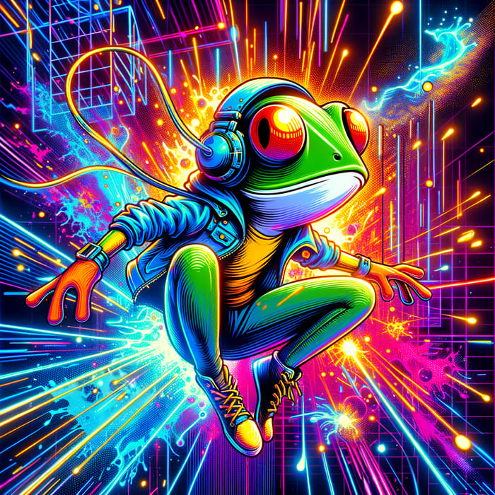 Cyberpunk Frog Dancing in Neon Virtual Reality