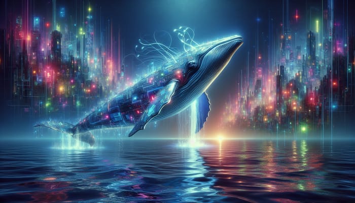 Famous Cyberpunk Whale Illuminated in Neon Waters