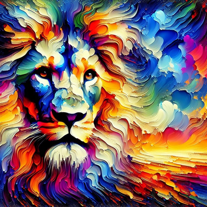 Vibrant Psychedelic Lion Art | Fierce Gaze & Powerful Presence