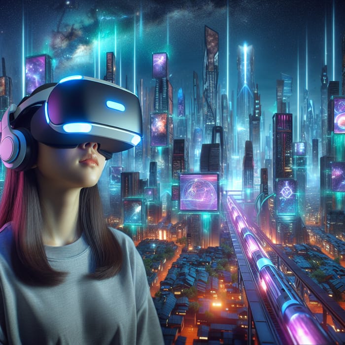 Immerse in Futuristic Cityscape with VR Glasses