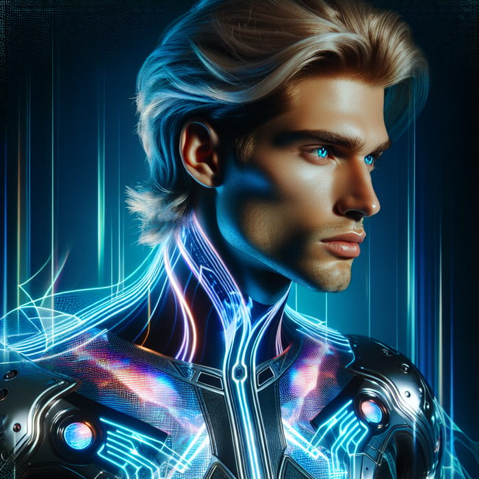 Hot Blond Man in Metaverse with Futuristic Style