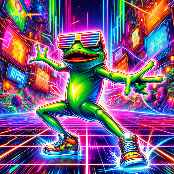 Pepe the Frog Meme in Electric Cyberpunk VR Art