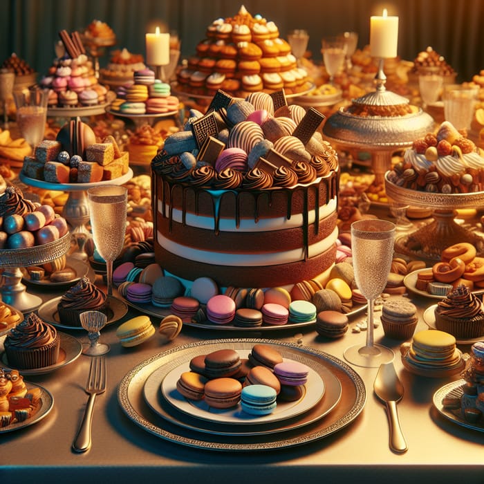 Luxurious Feastables: Decadent Desserts in Chocolate Cake & Macaron Style