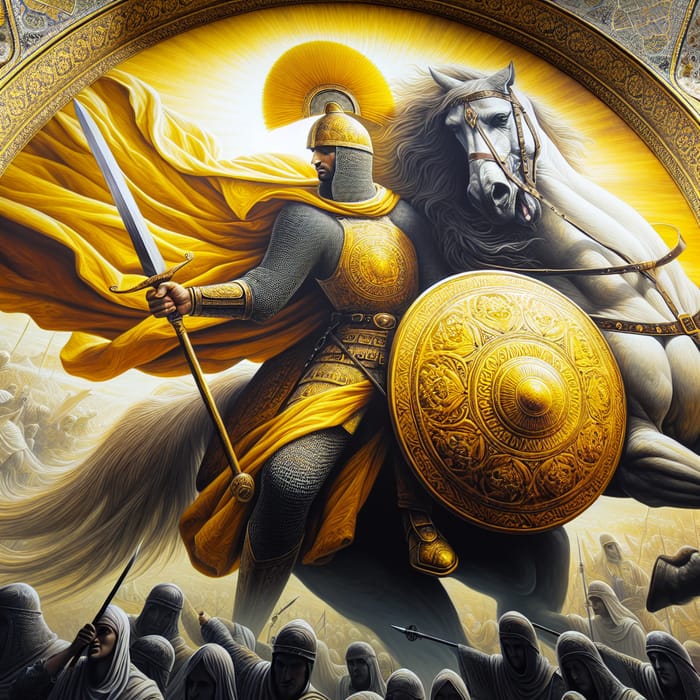 Golden Shield Knight | Strength & Protection in Medieval Setting