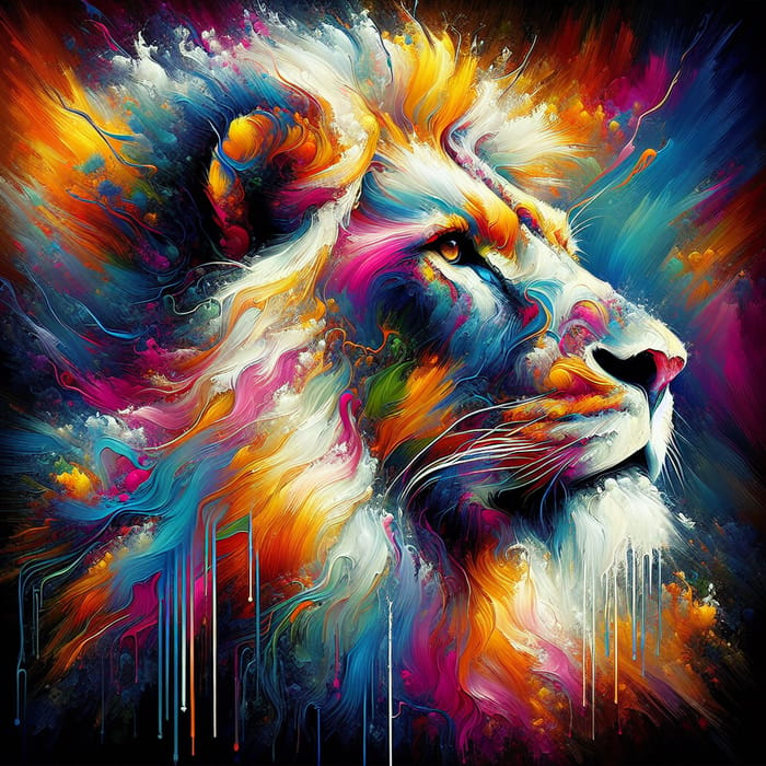 Majestic Lion in Psychedelic Art Style | Fierce Gaze & Vibrant Hues