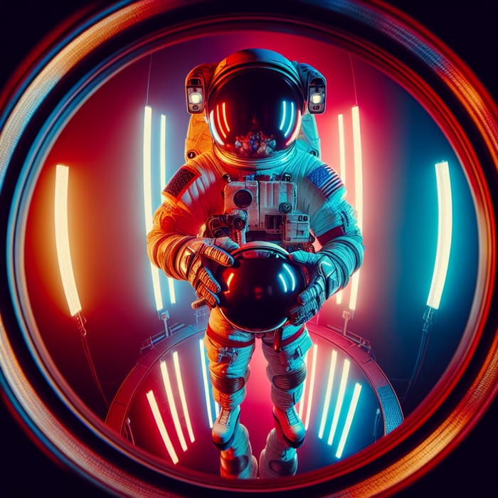 Bold Astronaut in Futuristic Neon Space Suit Scene