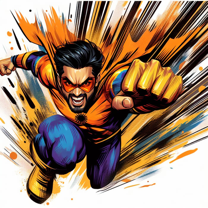 Dynamic Superhero in Bold Action Pose | Vibrant Comic Book Art