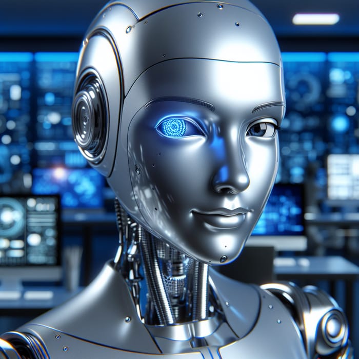 Futuristic AI Robot Winking | Tech Lab Innovation