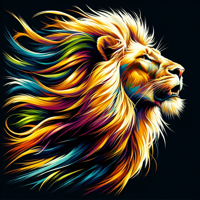 Vibrant Regal Lion Roaring Artwork | Bold Wildlife Painting