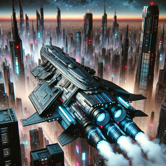 Futuristic Cyberpunk Spacecraft in Neon Cityscape