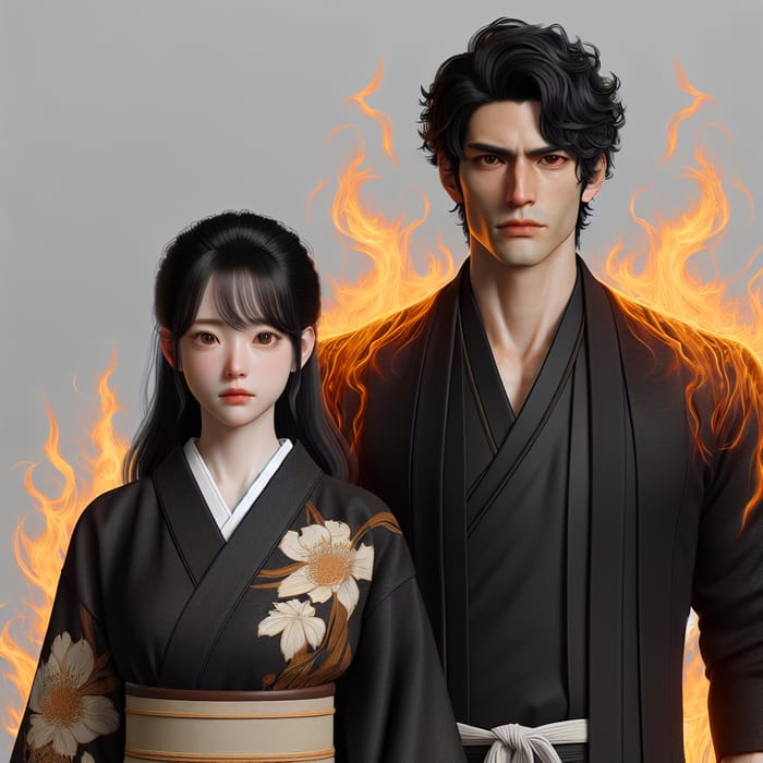 Supernatural Duo: Japanese Woman and Tall Man with Fire Abilities