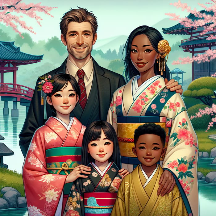 Family in Traditional Japanese Kimonos