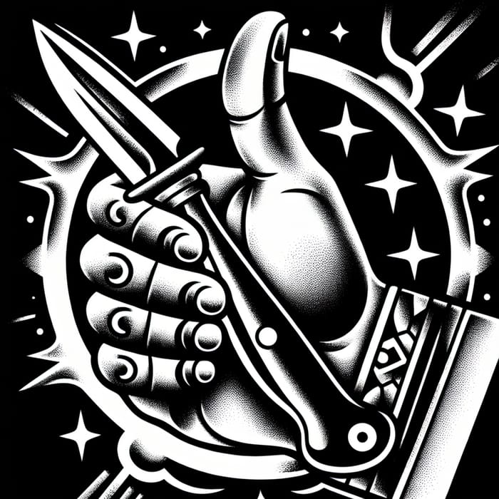 Vintage American Traditional Hand with Knife Tattoo Design
