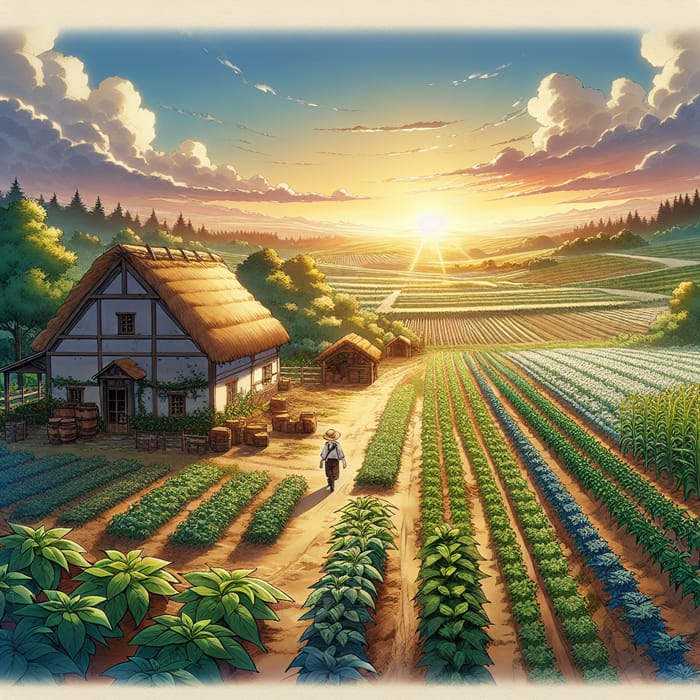 Anime-Inspired Tranquil Farm Scene