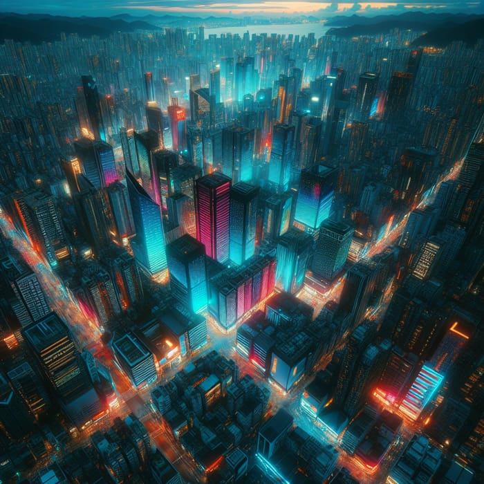 Neon Cyberpunk Cityscape - Vibrant Urban Energy at Dusk