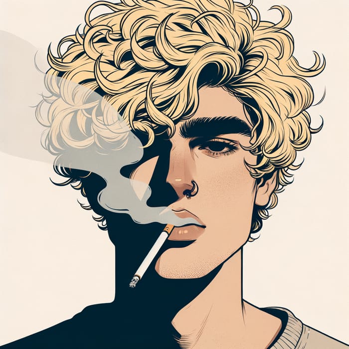Blonde Man Smoking with Curly Eyebrows | Enigmatic Pose