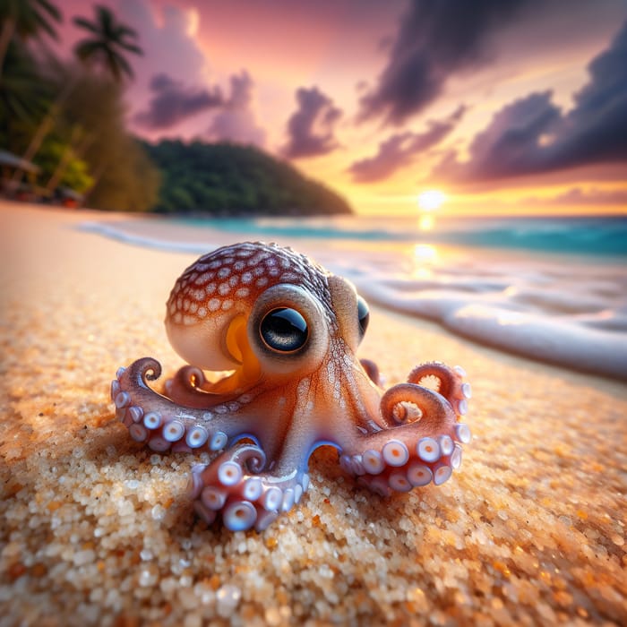 Baby Octopus on Phuket Beach at Sunset