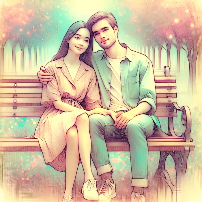 Romantic Couple Illustration in Soft Pastels