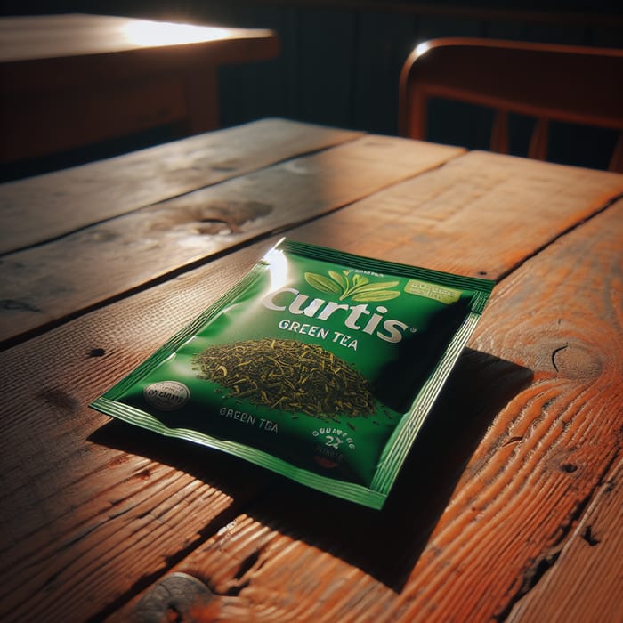 Rustic Wood Table with Curtis Green Tea Packet