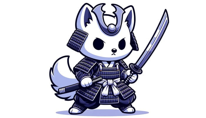 Determined White Samurai Wolf with Katana