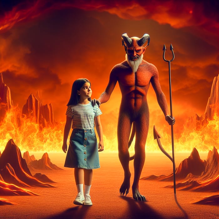 Hispanic Girl and Friendly Demon Journey Through Hell