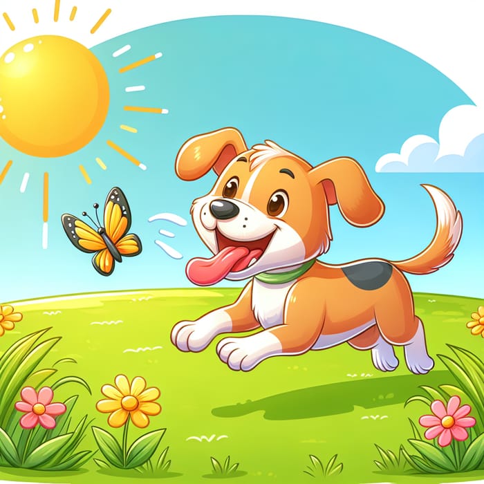 Playful Dog in Nature with Butterfly