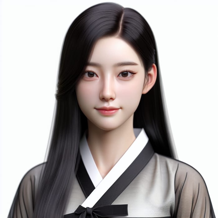 Realistic Portrait of Young Korean Woman in Traditional Attire