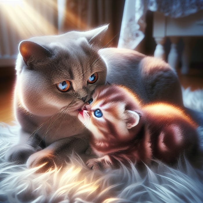 Short-Haired British Cat & Pink Tiger Kitten: Heartwarming Duo