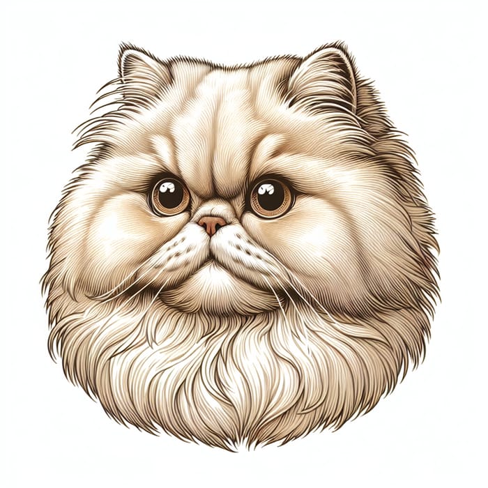 Adorable Persian Cat Illustration with Cream Fluffy Fur