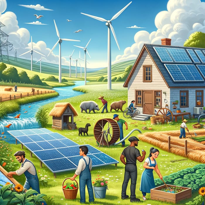 Renewable Energy Scene: Diverse Sustainability Illustration