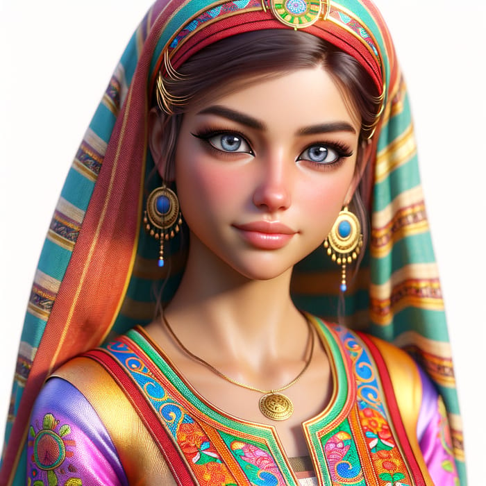 Young Egyptian Maid in Colorful Silk Attire
