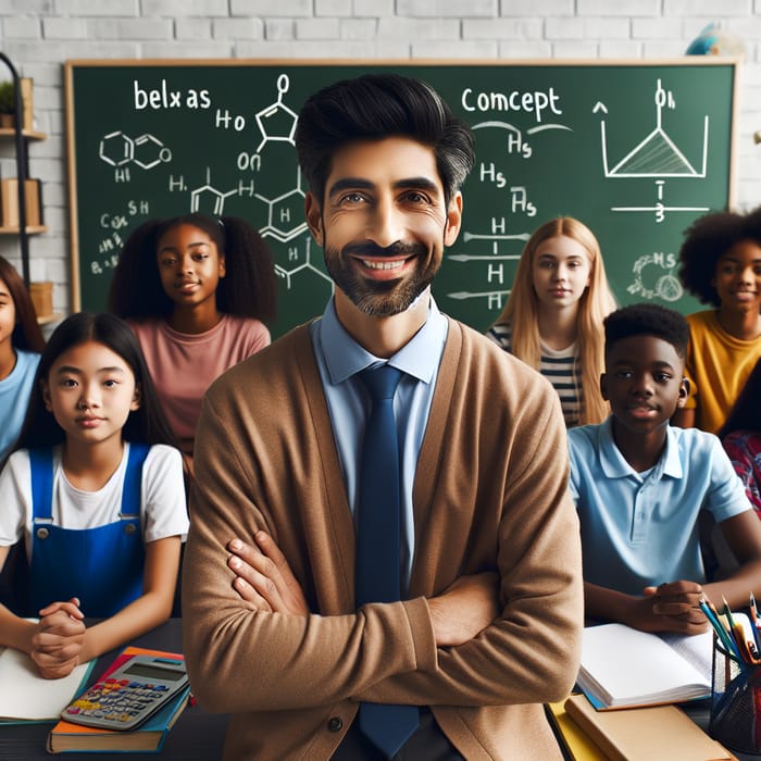 South Asian Male Teacher Poster with 10 Diverse Students
