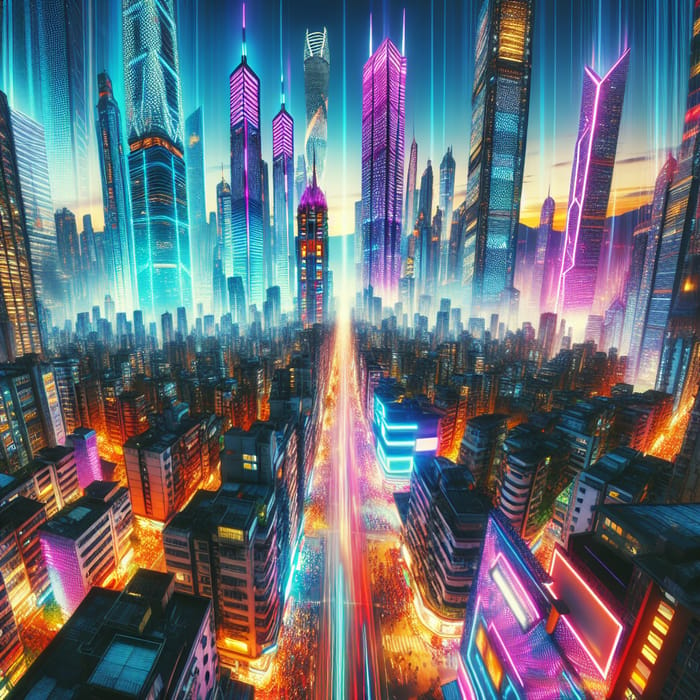 Neon Cyberpunk Metropolis: Skyscrapers, Vibrant Streets & Futuristic Energy