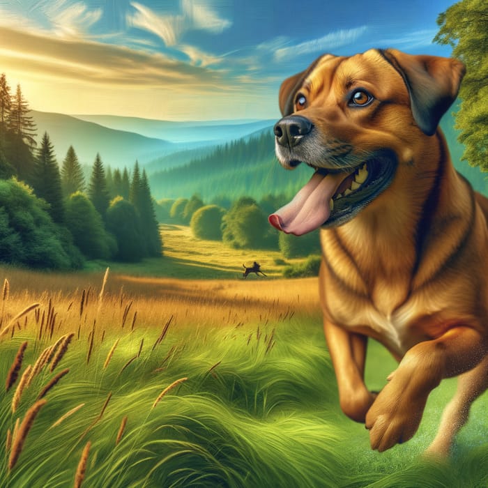 Adorable Dog Playing Happily in a Sunny Meadow