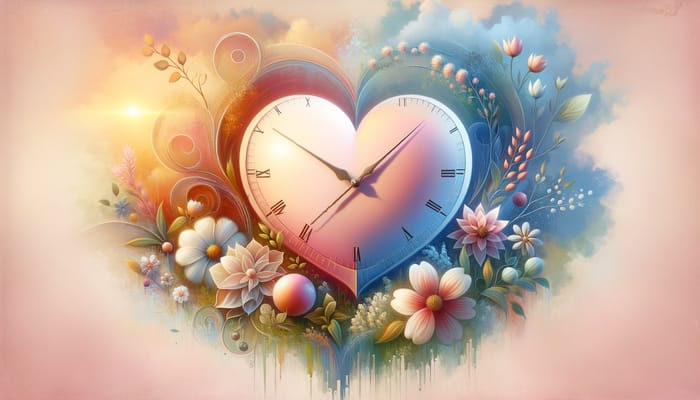 Love's Patience: Heart-Shaped Clock in Tranquil Garden