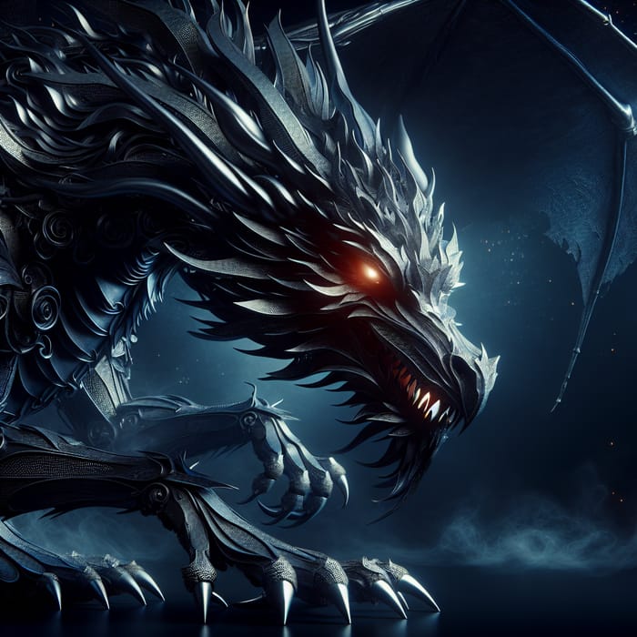 Realistic Dark Aluminum Dragon - Mystical Creature of Power