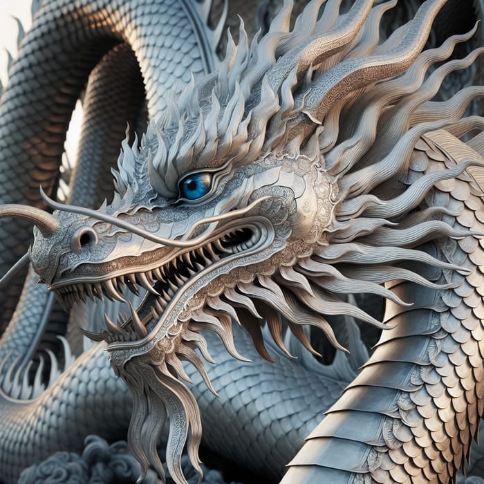 Realistic Aluminum Dragon Sculpture with Blue Eyes