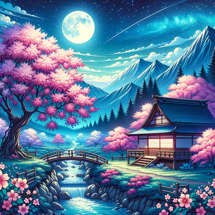 Tranquil Anime Night Landscape Wallpaper Design