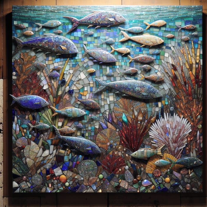 Vibrant Underwater Glass Mosaic - Dazzling Marine Artwork