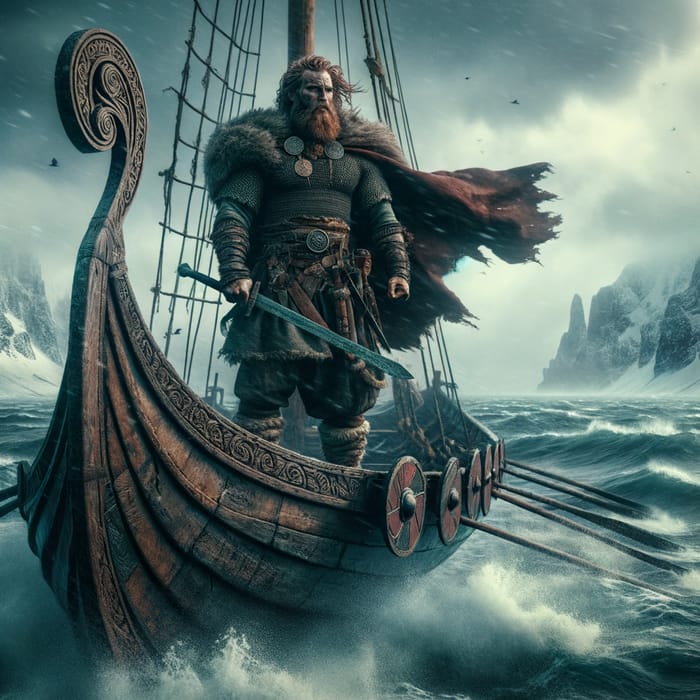 Majestic Viking Warrior at Sea: Nordic Saga Scene