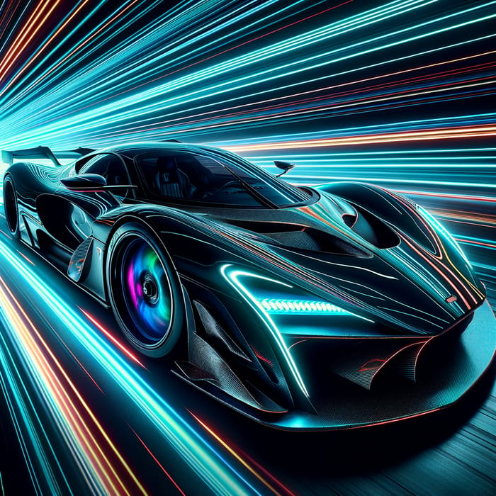Sleek & Futuristic Supercar in Glossy Black w/ Neon Accents | Speed & Power Essence