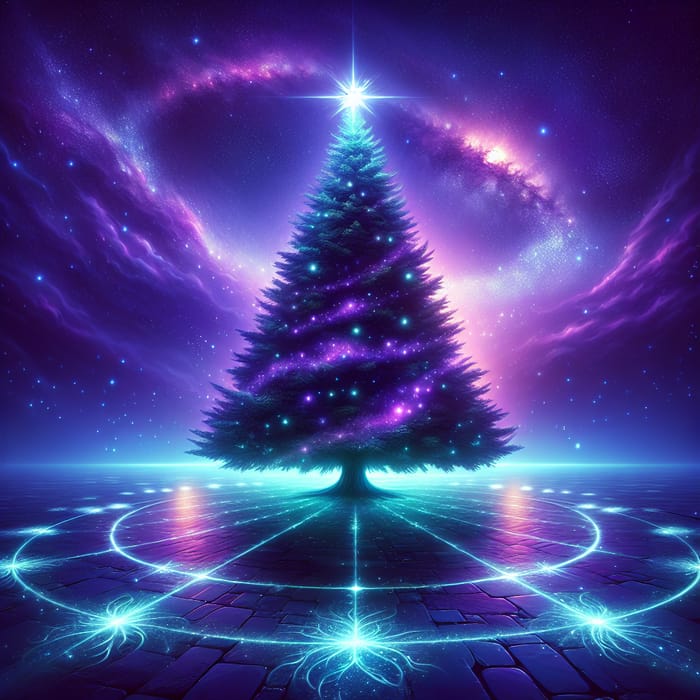 Majestic Evergreen Christmas Tree in Mystical Night Setting