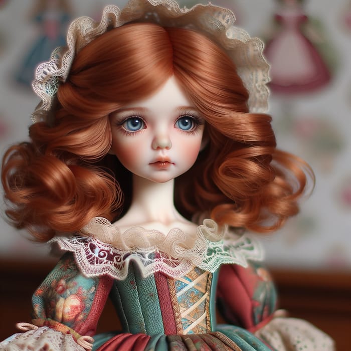 Victorian Doll in Colorful Silk Dress | Delicate Features
