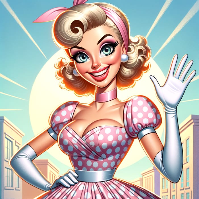 1950s Cartoon Character 'Bimbo' in Pink & White Polka Dot Dress