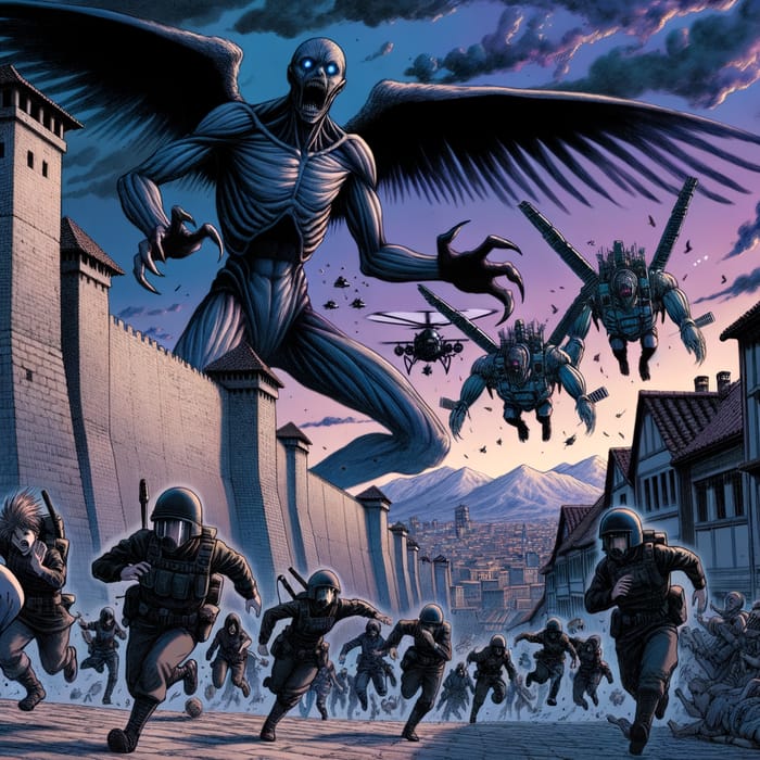 Attack on Titan - Battle of Giant Humanoid Creatures in Walled City
