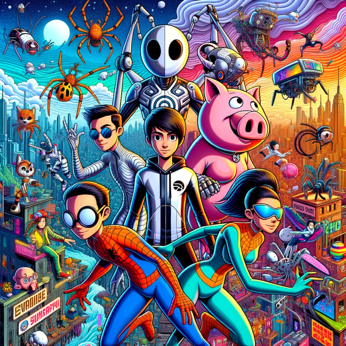 Spiderverse Art: Dynamic Cartoonish Characters from Multidimensional Realms
